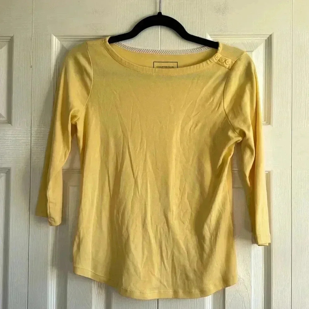 Charter Club | 💯 Prima Cotton | Yellow 3/4 Sleeve Shirt | size PM